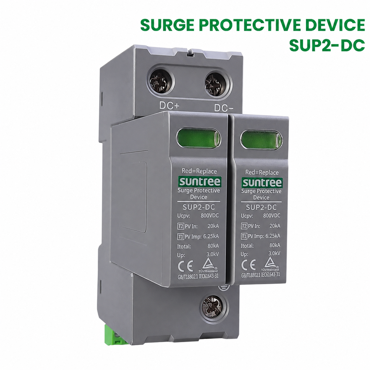 อุปกรณ์ Suntree SUP2-DC 800 โวลต์ดีซีพร้อมหน้าต่างแสดงสถานะสีเขียว